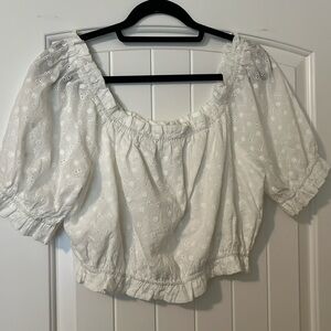 NWT Andre by Unit White Ruffle Off Shoulder Crop Blouse Eyelet Detail Size L